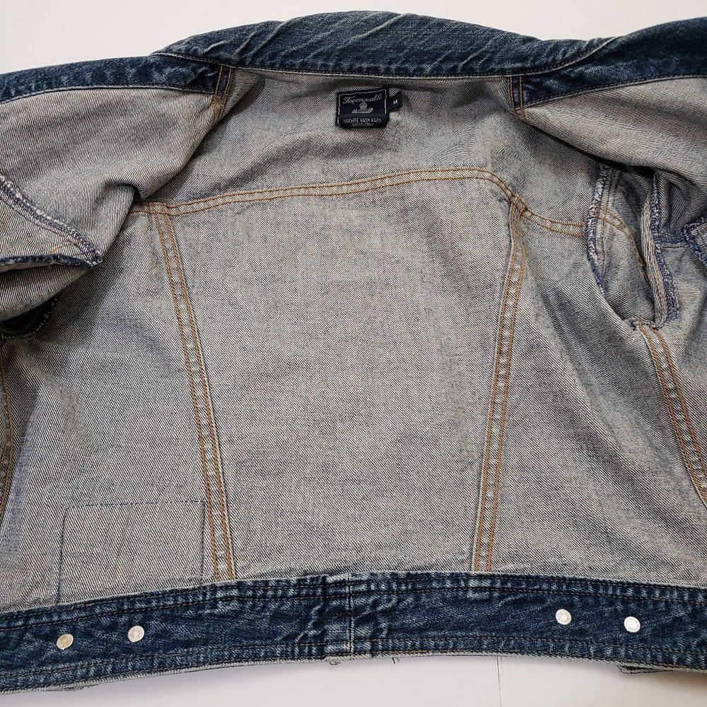 Vintage Faconnable Iconic Cotton Jean Jacket with Back Logo Patch Size Medium - Picture 15 of 16